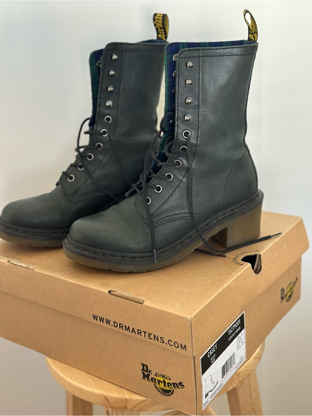 Dr. Martens Lace Up Boots with Plaid Lining